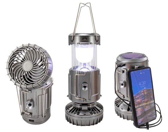 Luz de emergencia, ventilador y cargador